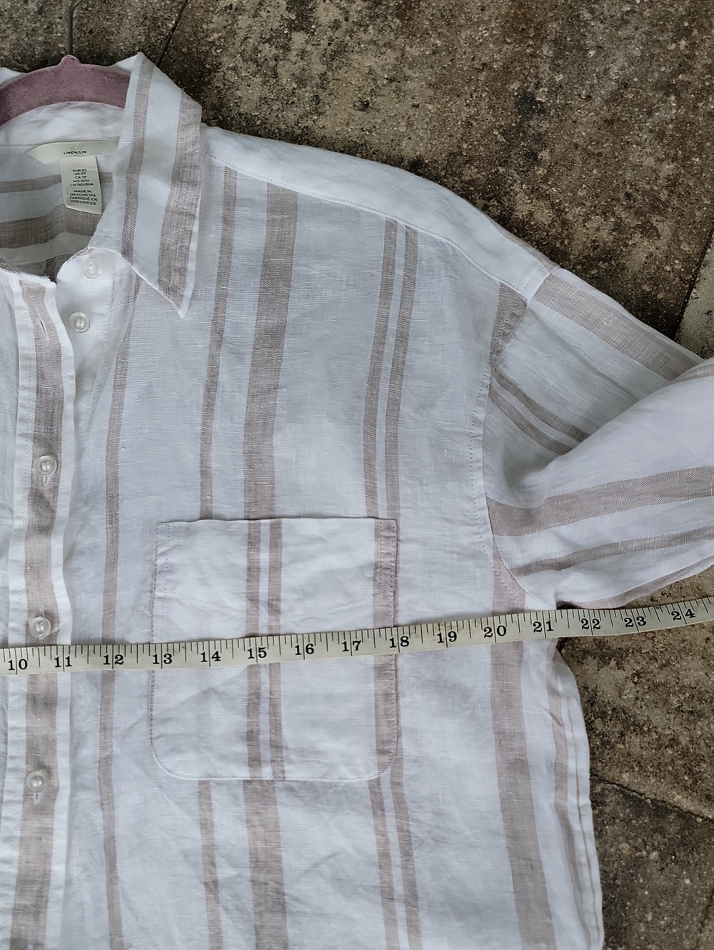 H&M Striped Linen Oversized Button-Up Shirt in White and Beige Marked XS - Picture 10 of 12
